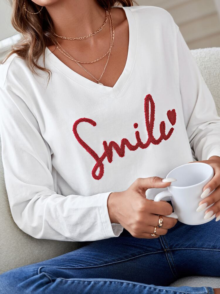 SHEIN Frenchy Heart And Letter Graphic Drop Shoulder Tee | SHEIN