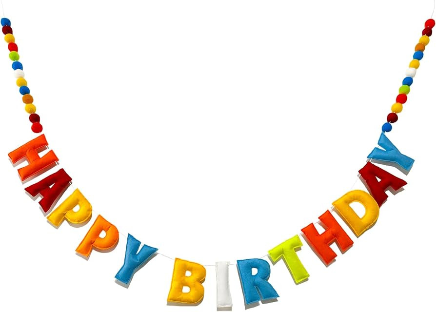 Pre-Strung Happy Birthday Banner - Felt Ball Garland, Rainbow Party Decorations, HAPPY BIRTHDAY G... | Amazon (US)