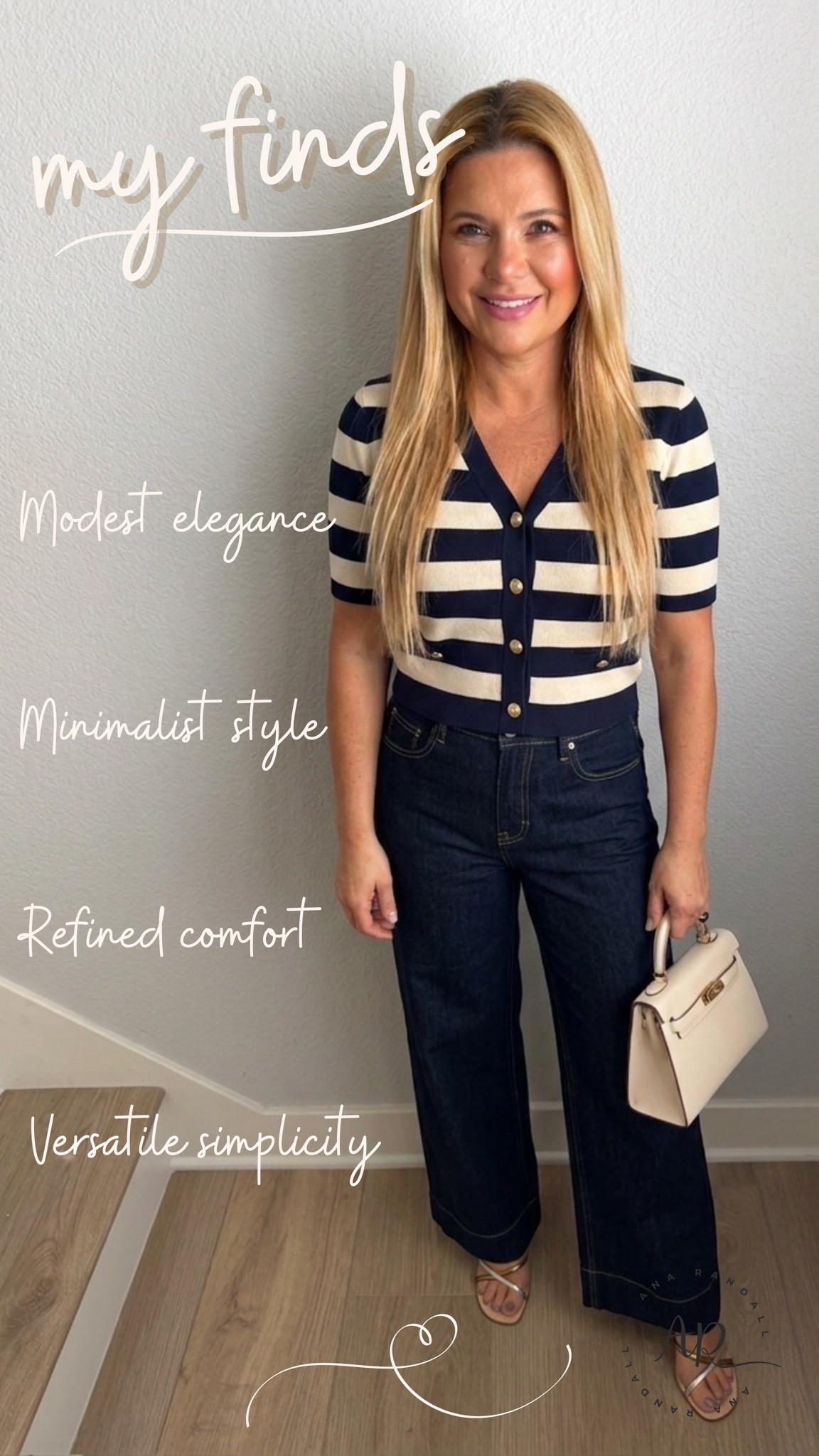 Elevate your daily style with this perfectly balanced ensemble that merges professional sophistication with all-day comfort. This look is a testament to how modesty and elegance can work together to create a timeless, "aesthetic" appeal.

• The Top: This striped knit cardigan offers a refined, minimalist silhouette while providing the soft comfort needed for a busy day of content creation or managing a business.

• The Denim: Pairing high-waisted, wide-leg indigo jeans creates a polished yet relaxed vibe, making it easy to transition from a morning meeting to an afternoon with the kids.

• The Accessories: A classic cream structured handbag adds a final touch of "quiet luxury" to the outfit.

Whether you're looking for a chic office outfit or an elevated weekend look, this combination delivers on versatility without compromising on style.

Shop the look and more minimalist favorites on my LTK! ✨

XOXO,
Ana Randall 💗

#LTKstyle #MinimalistFashion #WorkWear #CasualElegance #ModestFashion #SpringStyle #AestheticOutfit #Vici

#LTKshoes #LTKstyletip #LTKsale