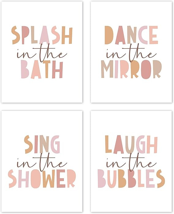 TLESKE Pink Girls Kids Bathroom Splash in the Bath Posters Prints Unframed 8x10 Set of 4, Dance i... | Amazon (US)