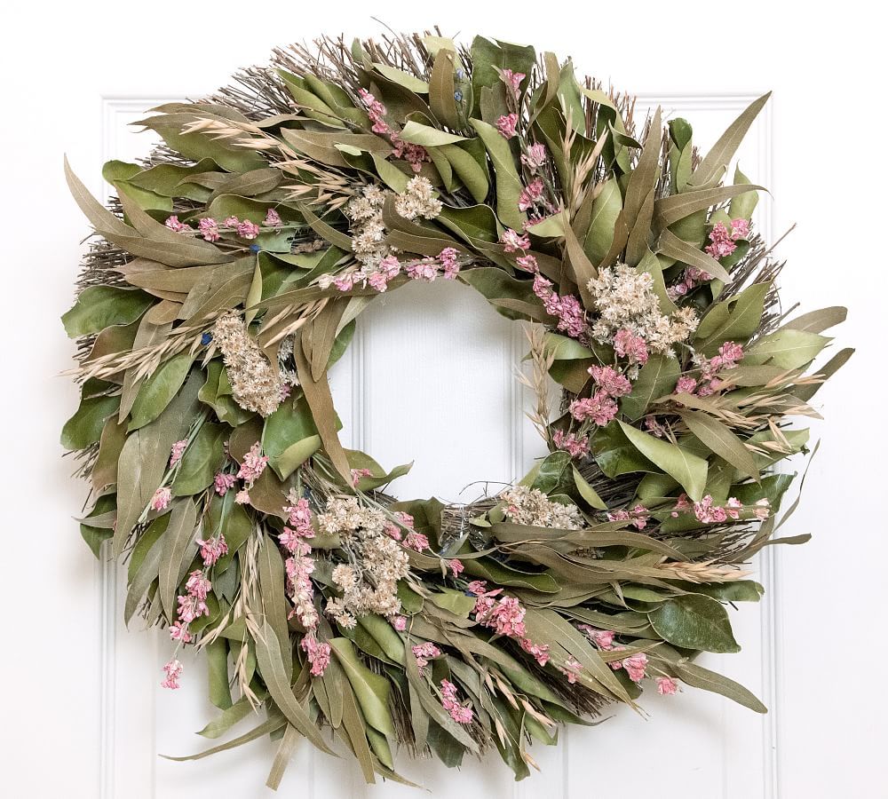 Dried Pink Larkspur Wreath | Pottery Barn (US)