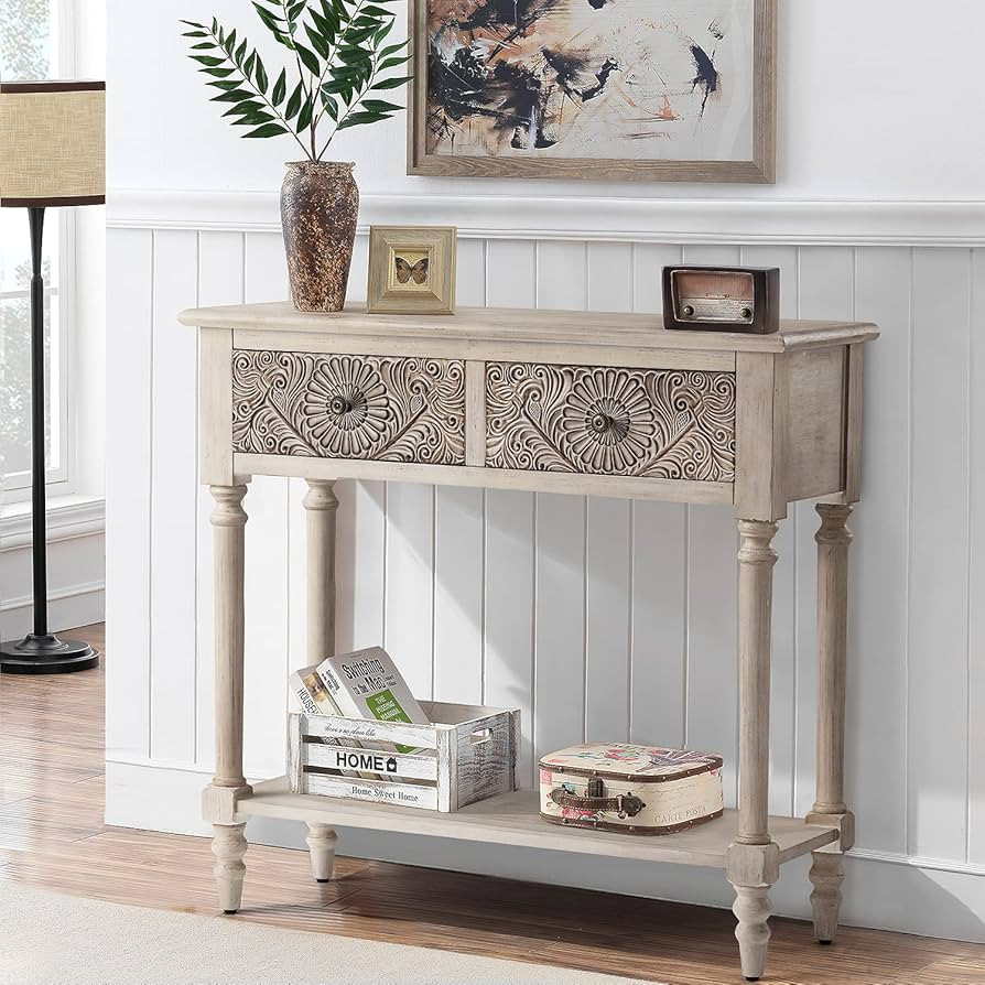 COSIEST Console Table with 2 Drawers, MDF Narrow Entryway Table with Storage Shelf, Wood Accent S... | Amazon (US)