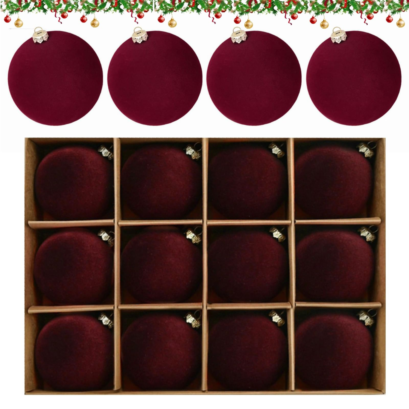 MALOKI Velvet Christmas Ornaments Balls Set 12 Pcs Flocked Shatterproof Plastic Xmas Baubles Chri... | Amazon (US)