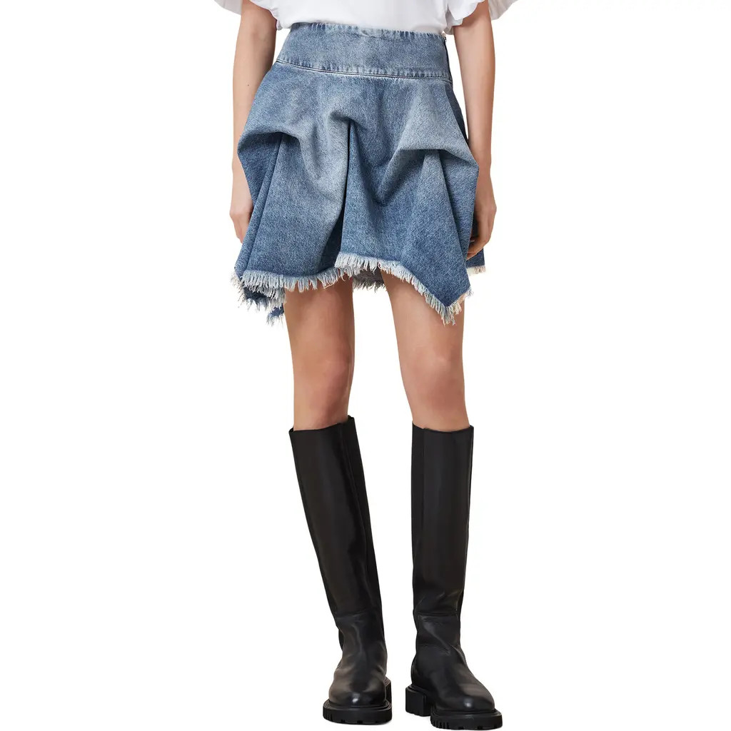 AllSaints Crissy Gathered Denim Skirt in Vintage Indigo at Nordstrom, Size 12 | Nordstrom