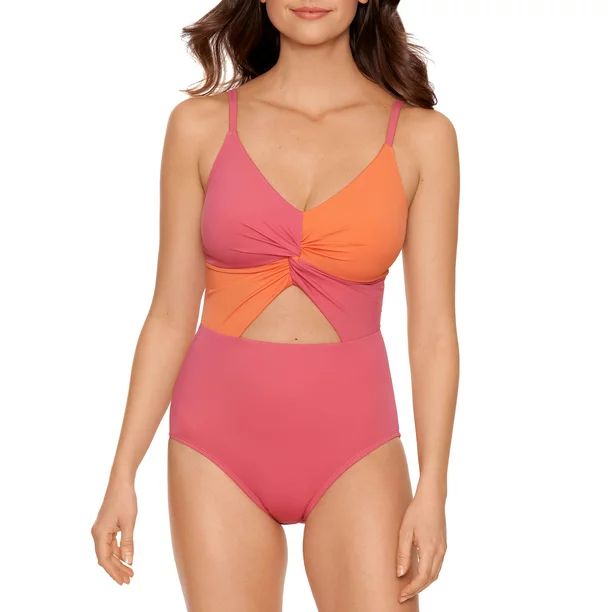 Time and Tru Women's and Women’s Plus Color Block One Piece Swimsuit - Walmart.com | Walmart (US)