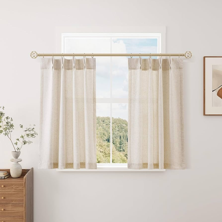 Aersas Short Natural Pinch Pleated Linen Kitchen Curtains 36 Inch Length 2 Panels Set Farmhouse C... | Amazon (US)