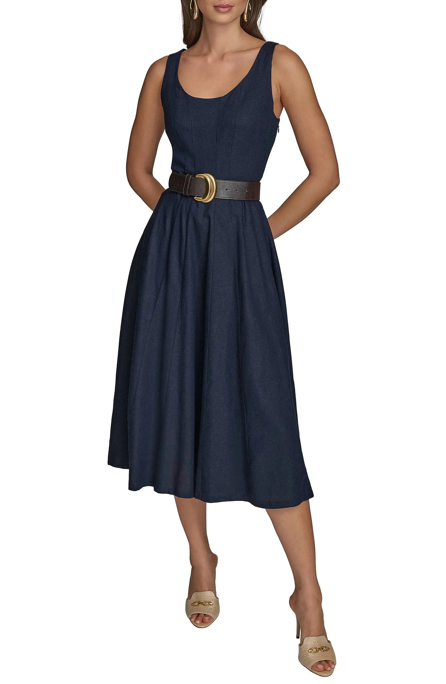 Donna Karan New York Belted Linen Blend Dress | Nordstrom | Nordstrom