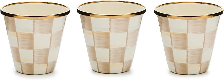 MACKENZIE-CHILDS Enamel Herb Pot Set, Small, Brown-and-White Mocha Check | Amazon (US)