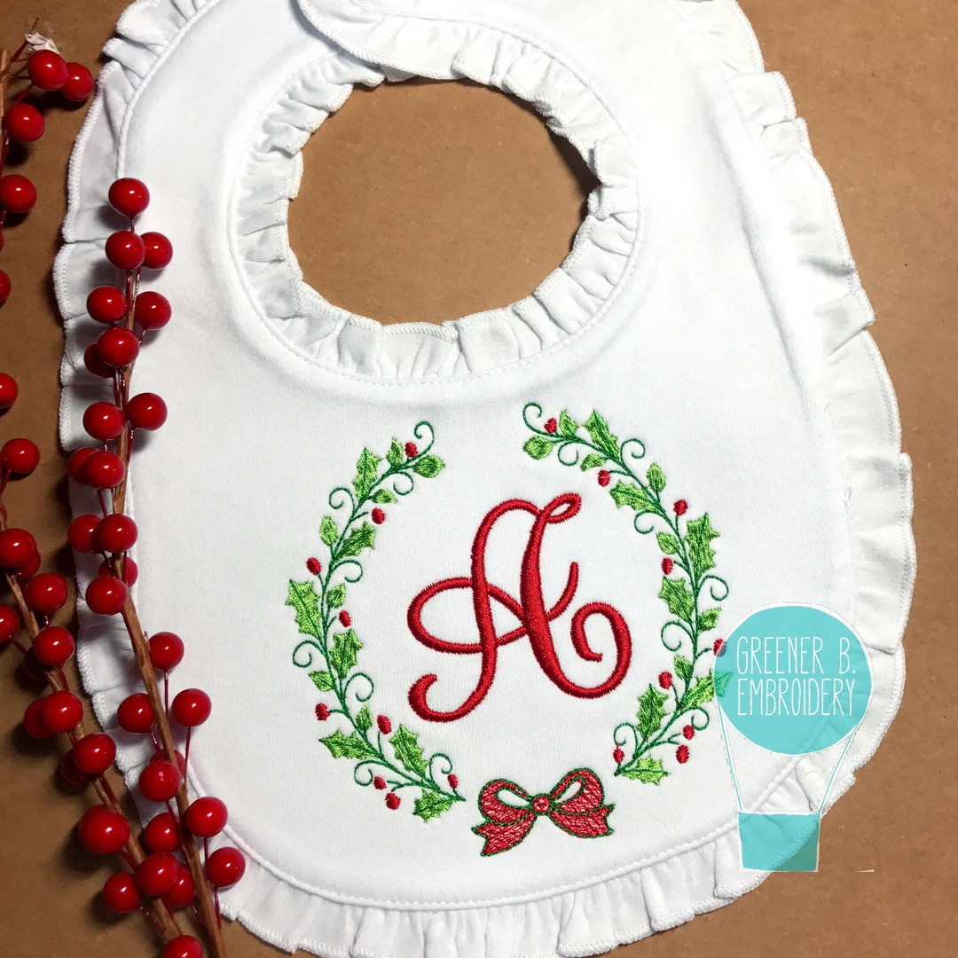Girl Christmas Bib / Christmas Wreath Embroidery / Christmas Holly / Baby Christmas Bib / First C... | Etsy (US)