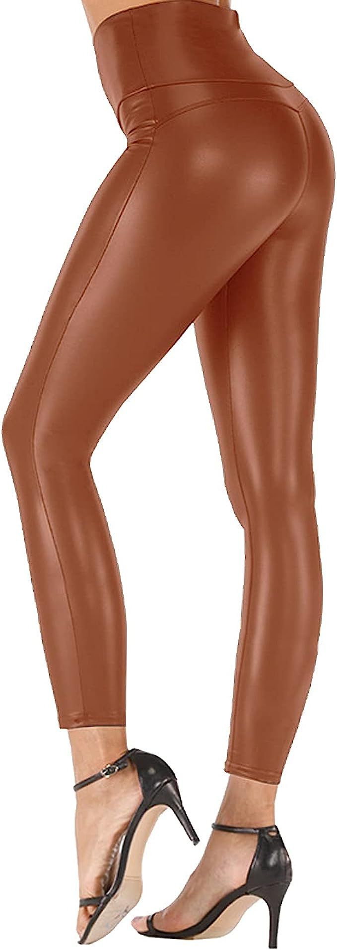 Tulucky Stretchy High Waisted Tights Faux Leather Leggings Pants for Women Regular - Plus Size at... | Amazon (US)