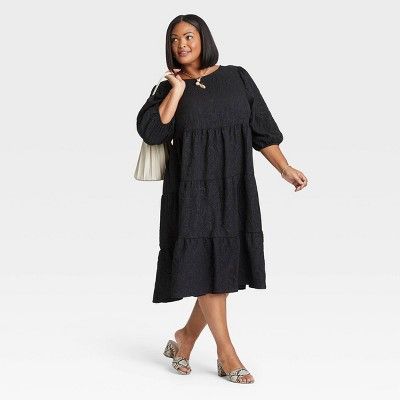 Women's Plus Size Puff Long Sleeve Tiered Dress - Ava & Viv™ | Target