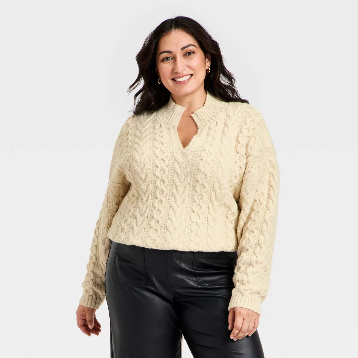 Women's Long Sleeve Turnover Neck Cable Pullover Sweater - A New Day™ | Target