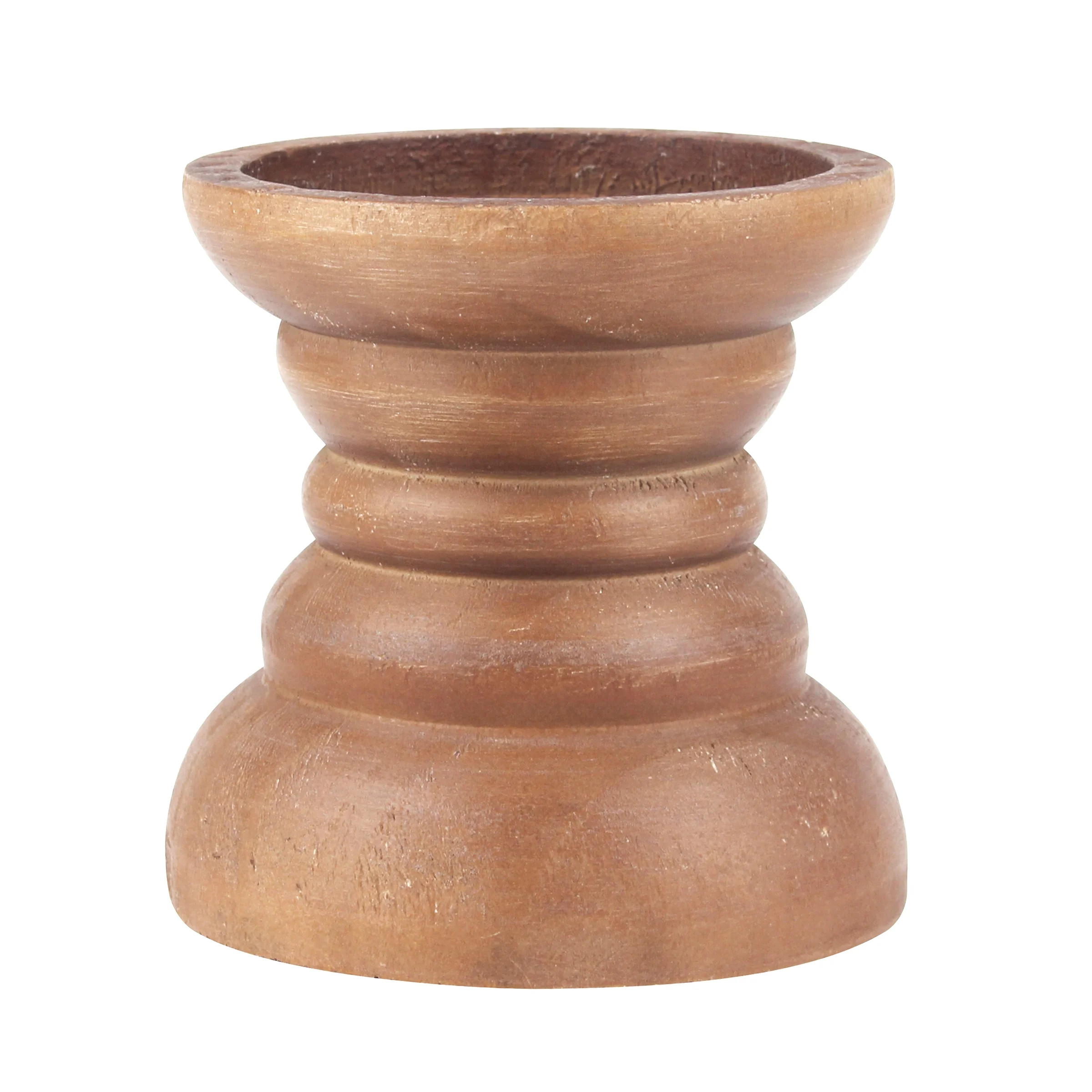 Stonebriar Natural Turned Wood Pillar Candle Holder, Brown, 4" | Walmart (US)