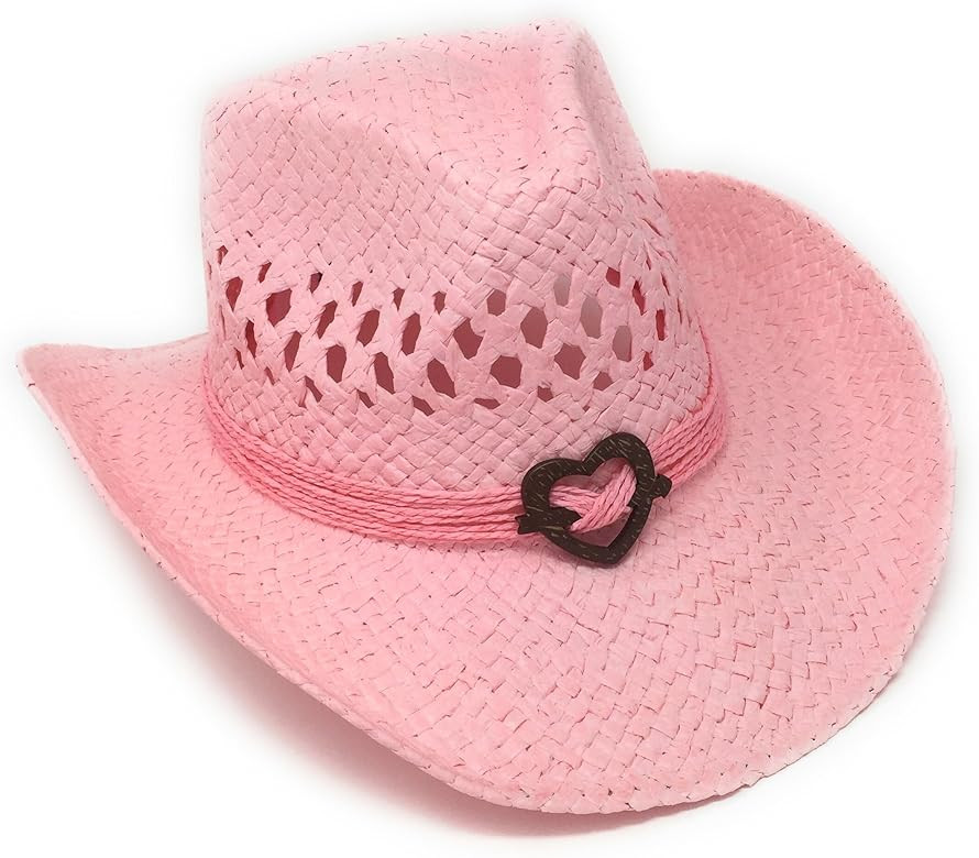 Boho Hip Cowgirl Hat with Heart Concho, Natural Toyo Straw, Shapeable Brim (Pink) at Amazon Women... | Amazon (US)