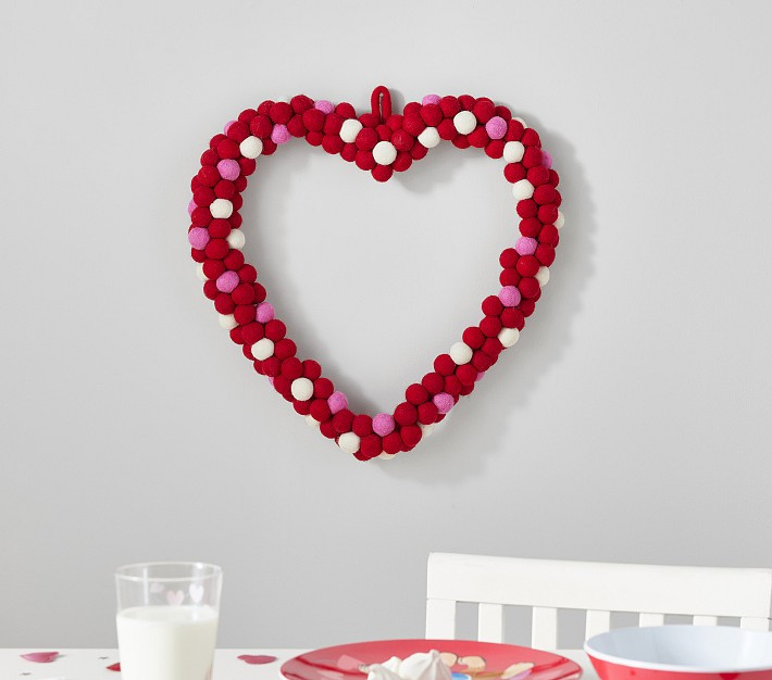 Valentines Pom Pom Heart Wreath | Pottery Barn Kids
