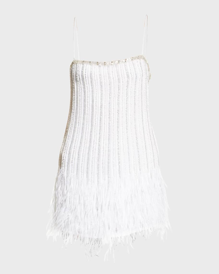 Retrofete Rubina Beaded Feather-Hem Mini Dress | Neiman Marcus