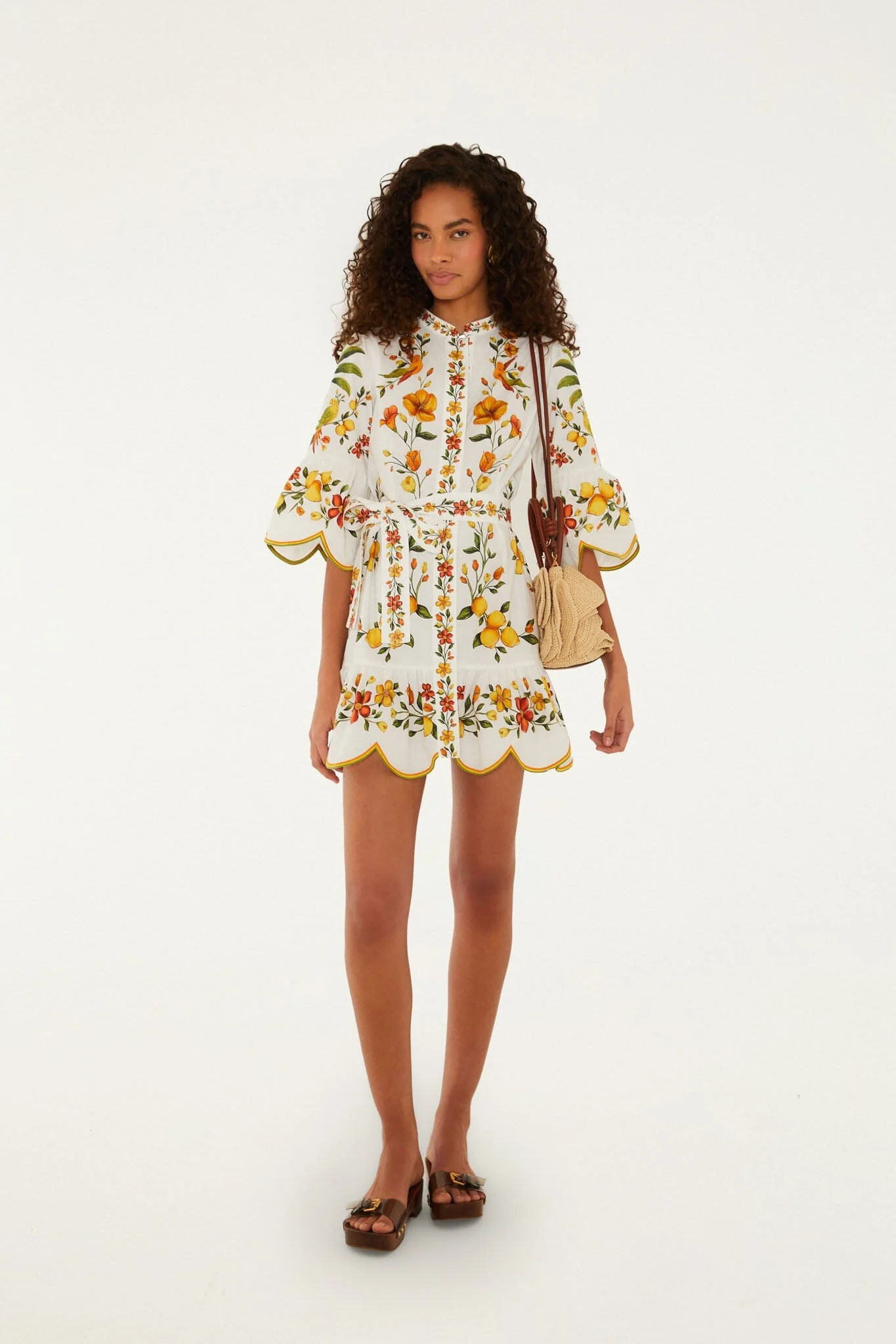 Lemon Bouquet Off-White Mini Dress | FarmRio (US)