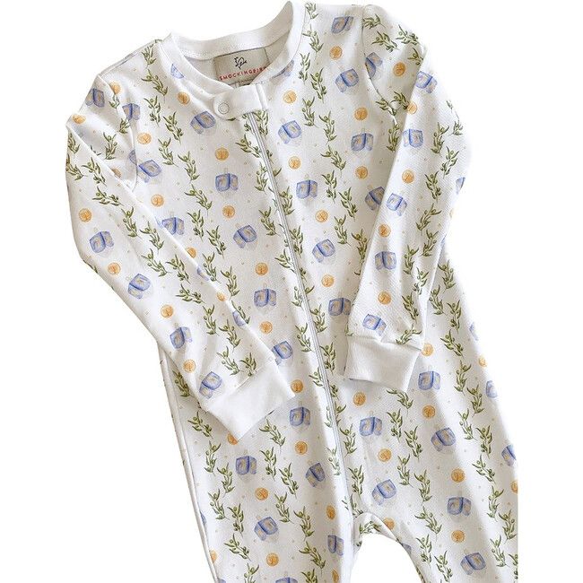 Smockingbird | Dreaming of Dreidels Hanukkah Pima Cotton Zip Up Pajamas, White (Prints, Size 24M) |  | Maisonette