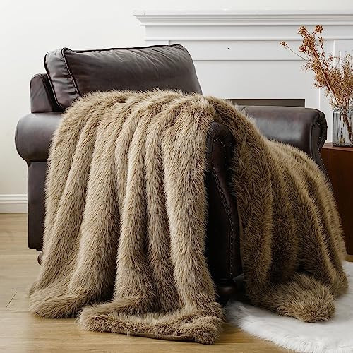 BATTILO HOME Luxury Fluffy Tan Faux Fur Throw Blanket, Super Soft Cozy Warm Fur Blanket for Couch, Sofa, Chair, Bed, Plush Fuzzy Fur Throws with Long Pile, 50"x60" | Amazon (US)
