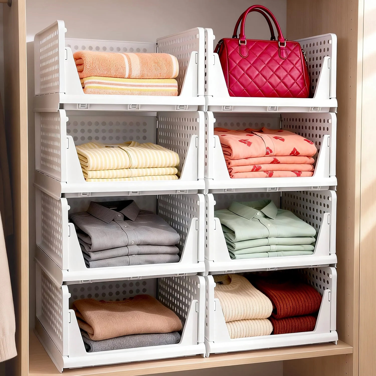 Taimasi 5 Pack Stackable Closet Storage Basket, Multifunctional Foldable Closet Organizer for Kit... | Walmart (US)