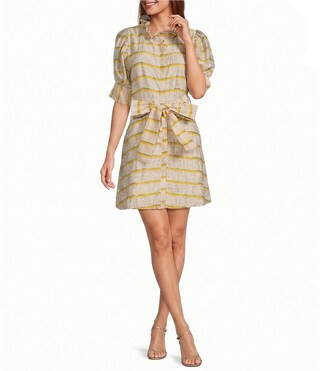 Puff Sleeve Banded Ruffle Collar A-Line Mini Dress | Dillard's