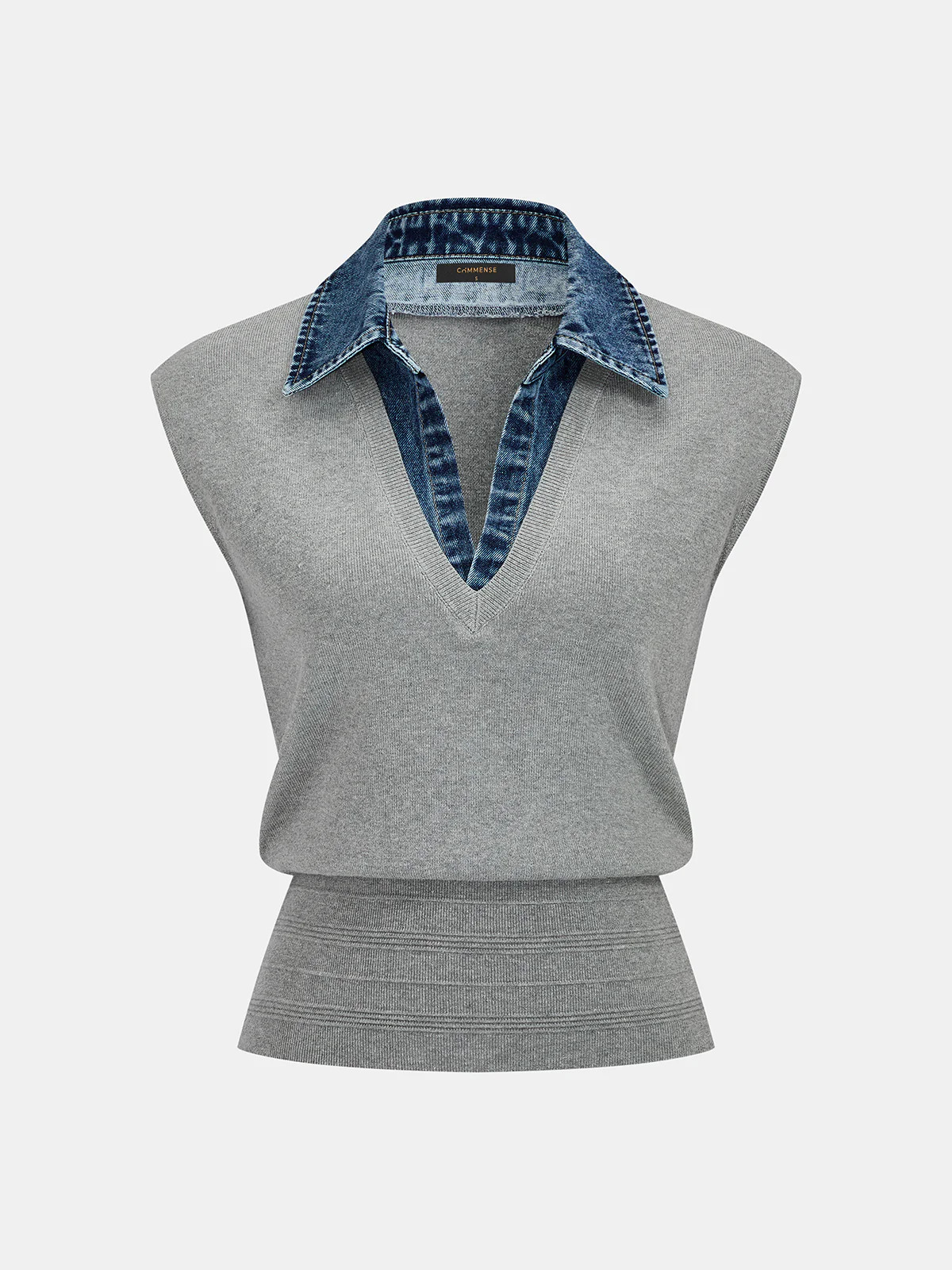 Denim Collar Sleeveless Knit Vest | Commense