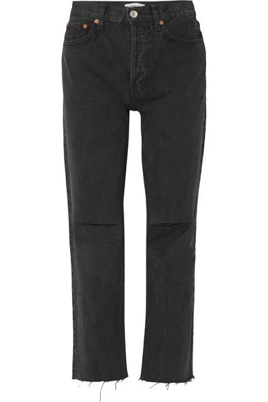 RE/DONE - Originals High-rise Stove Pipe Distressed Straight-leg Jeans - Black | NET-A-PORTER (UK & EU)