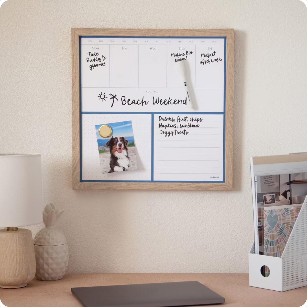 U Brands 16"x16" Flat Front Wood Frame Dry Erase Weekly Natural | Target