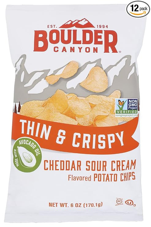Boulder Canyon Thin & Crispy Cheddar Sour Cream Potato Chips, 6 OZ (Pack of 12) | Amazon (US)