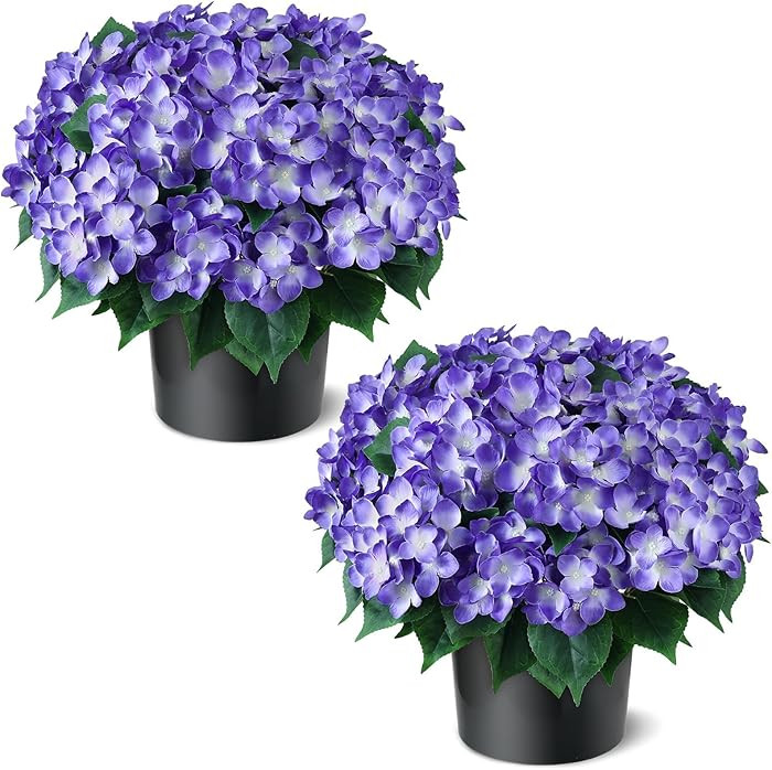 FOTEEWL Artificial Hydrangea Flower Topiary Trees - 2 Sets Faux Silk Flower Potted Plant, UV Resi... | Amazon (US)