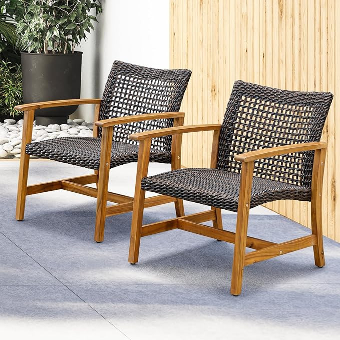 IDZO Liberte 500lbs Capacity Acacia Outdoor Club Chairs Set of 2, FSC Teak Finish Wood Patio Furn... | Amazon (US)