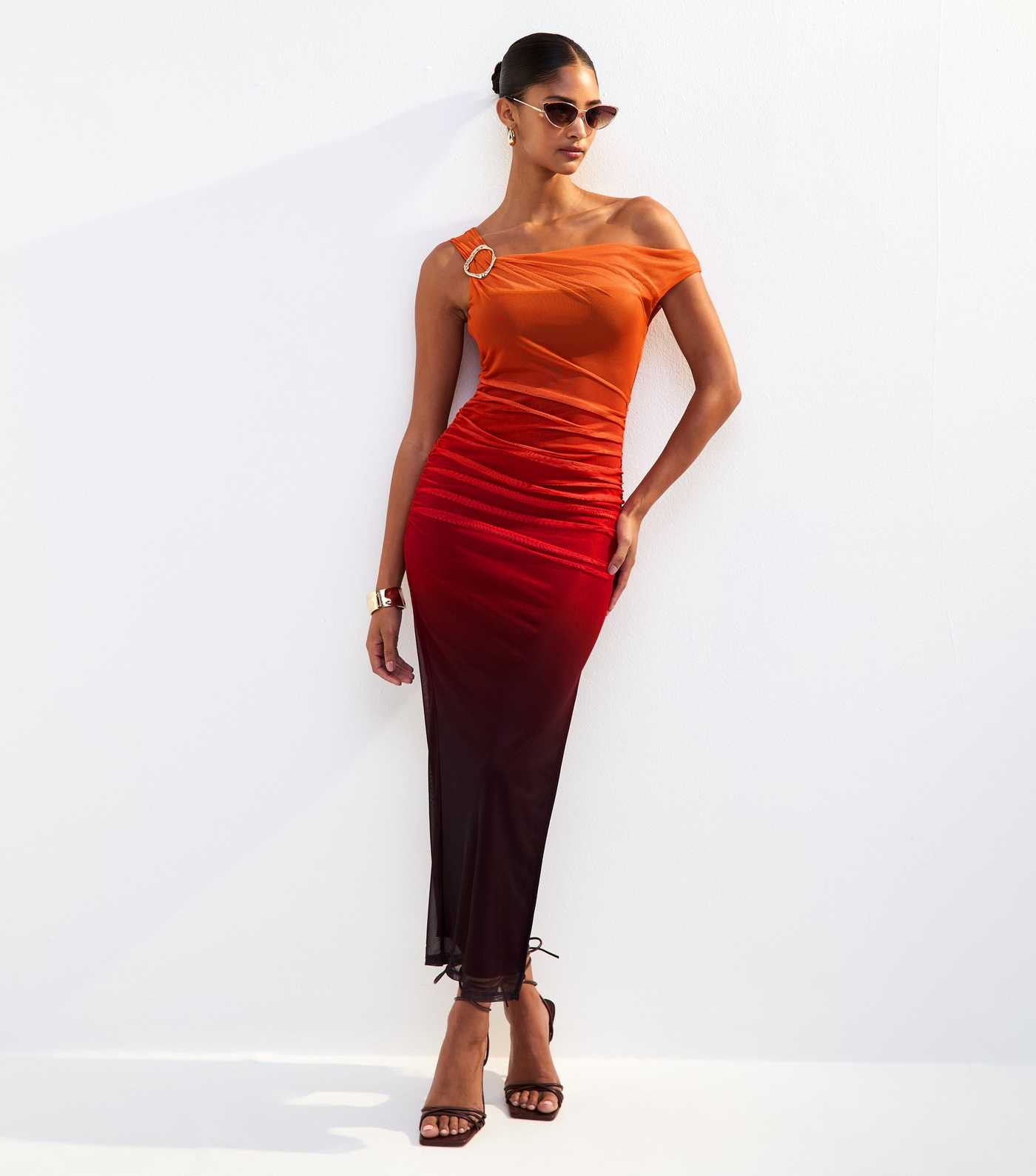 Orange Ombre Mesh Off Shoulder Midi Dress | New Look | New Look (UK)