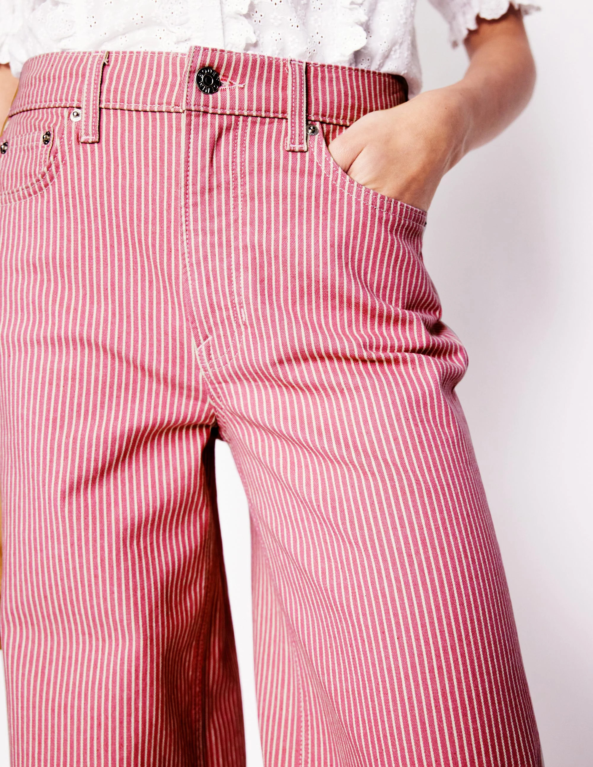 High Rise Wide Leg Jeans-Pink Stripe | Boden (US)