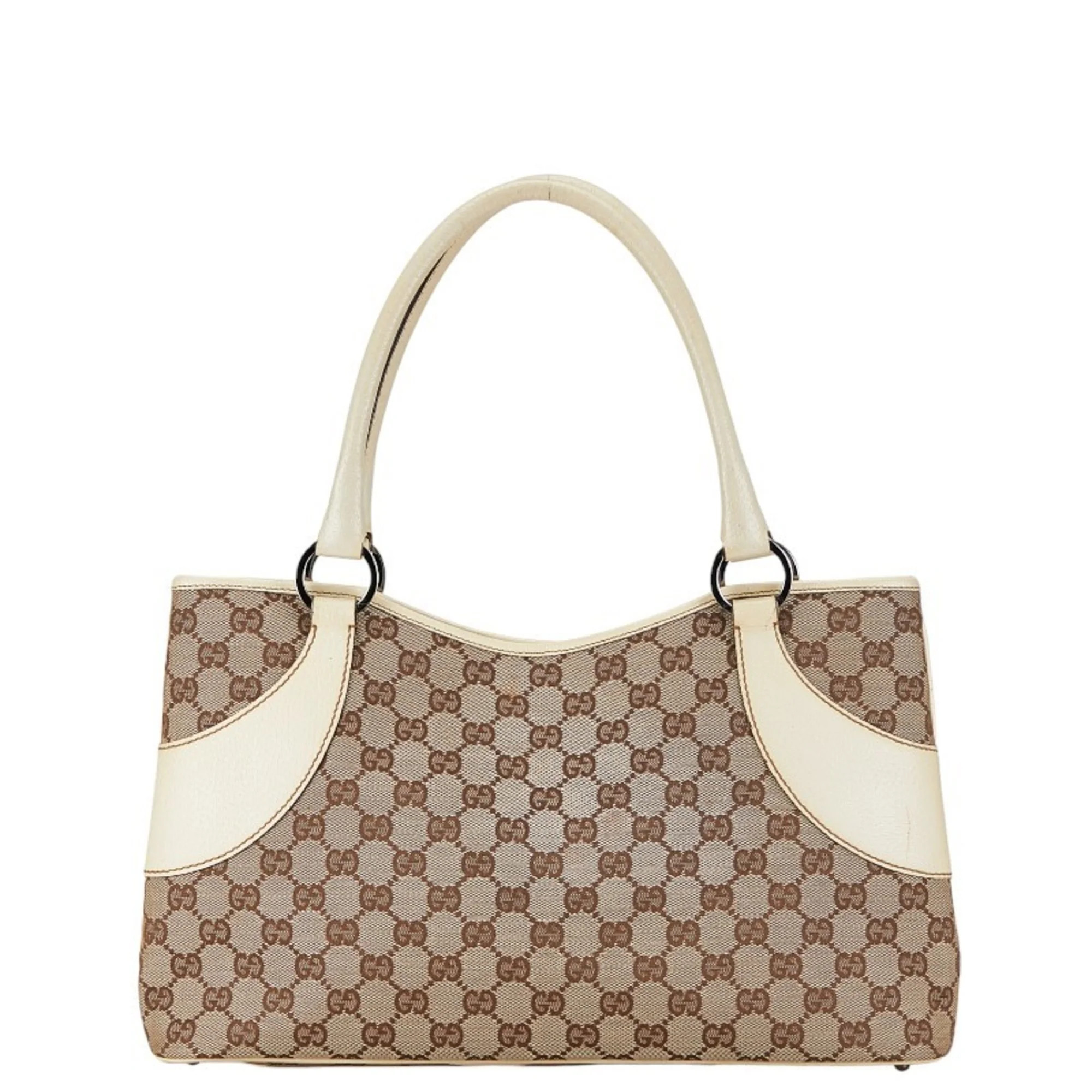 Pre-Owned Gucci GG Canvas Handbag Tote Bag 113015 Beige White Leather Women's GUCCI (Good) | Walmart (US)