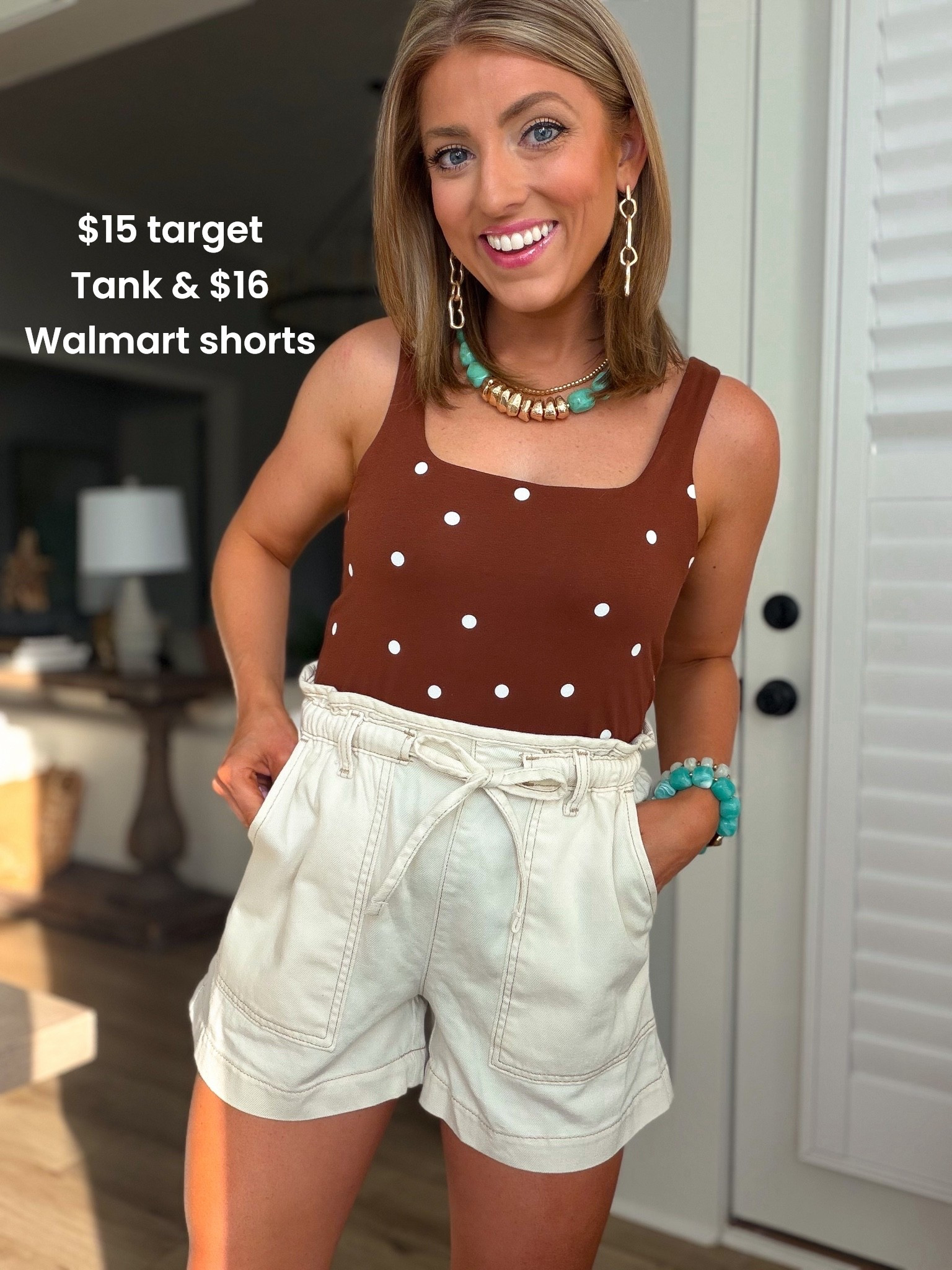 🤎🤍 This outfit is proof that you don’t have to spend a fortune to look put together! The Target polka dot tank is double-lined, so flattering, and only $15. Paired with these Walmart shorts on sale for just $16, it’s the perfect affordable summer outfit for everything from weekend errands to lunch with friends. Cute, comfortable, and budget-friendly… my favorite combination!

#TargetStyle #TargetFinds #TargetFashion #WalmartFashion #WalmartFinds #AffordableFashion #SummerOutfit #OOTD #CasualStyle #PolkaDotTop #NeutralStyle #SummerWardrobe #BudgetFashion #EverydayStyle #WeekendOutfit #FashionDeals #StyleOnABudget #TargetOOTD #WalmartStyle #SummerFashion

#LTKootd #LTKPetite #LTKSaleAlert