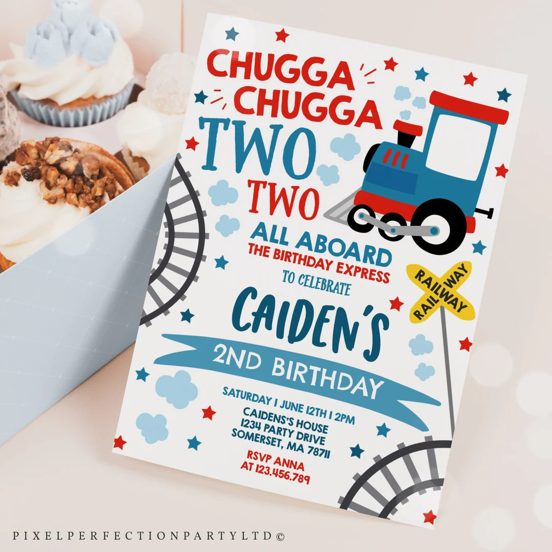 Editable Chugga Chugga Two Two Train Birthday Party Invitation - Etsy UK | Etsy (UK)