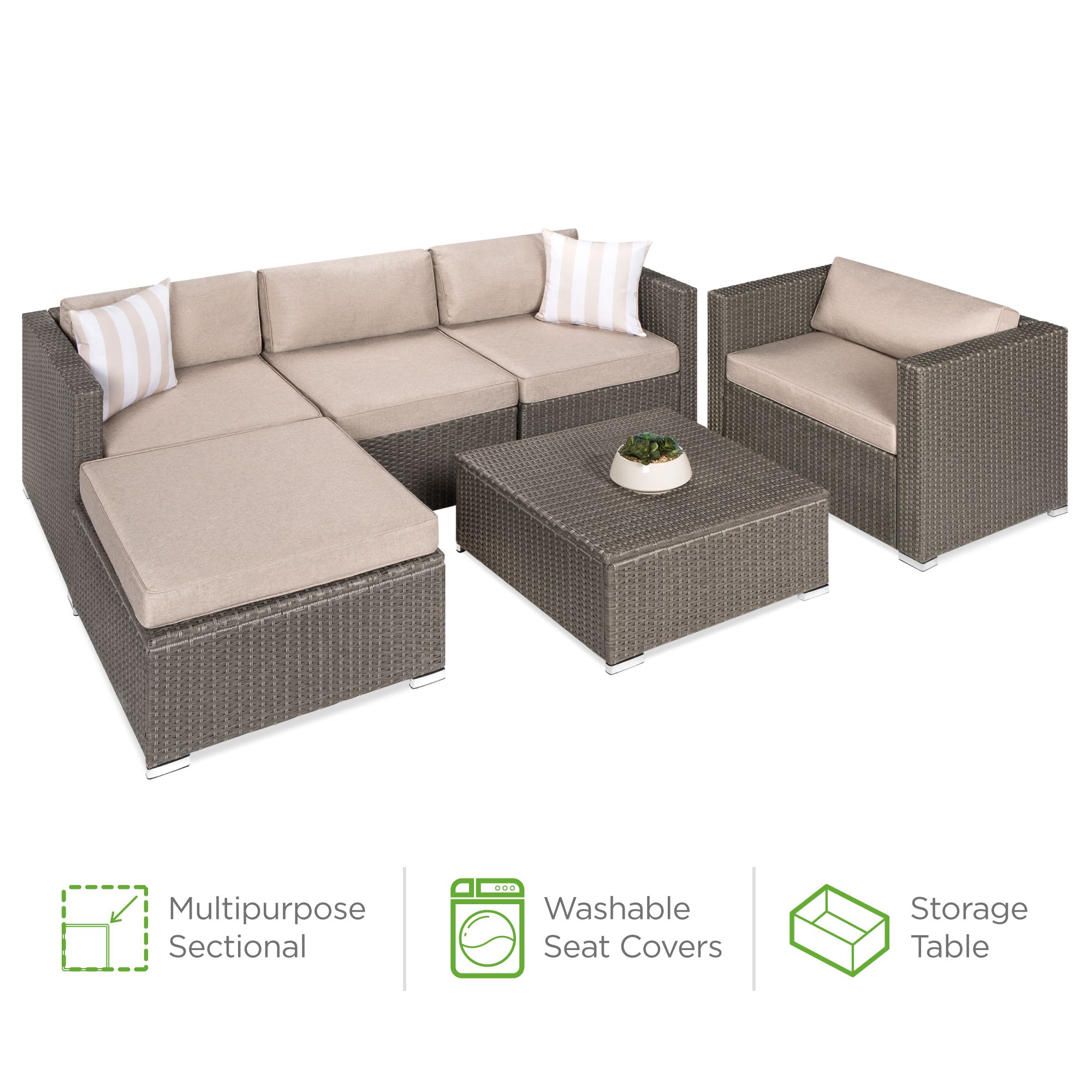 Best Choice Products 6-Piece Outdoor Wicker Patio Sectional Conversation Set w/Storage Table, 2 P... | Walmart (US)