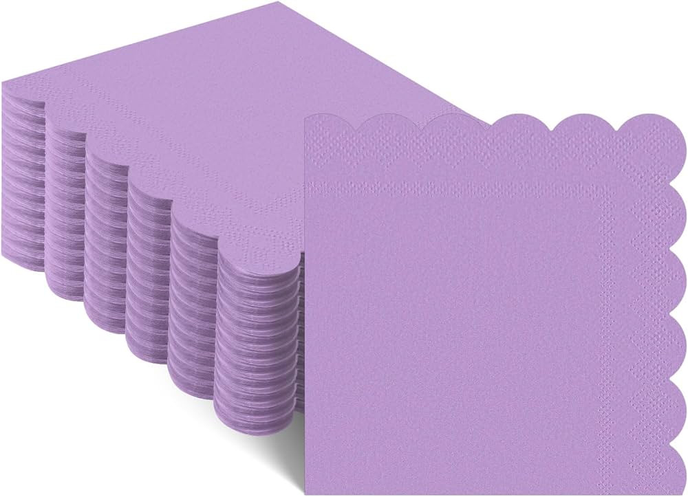 120 Pcs Purple Napkins,Scalloped Lavender Napkins Disposable Purple Cocktail Napkins Lilac Napkin... | Amazon (US)