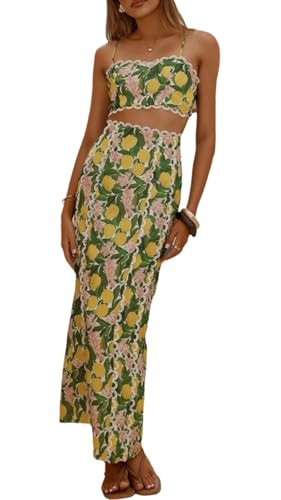 Amazon.com: Wuitrie Women's Summer Holiday 2 Piece Outfit Floral Print Backless Cami Top and High... | Amazon (US)