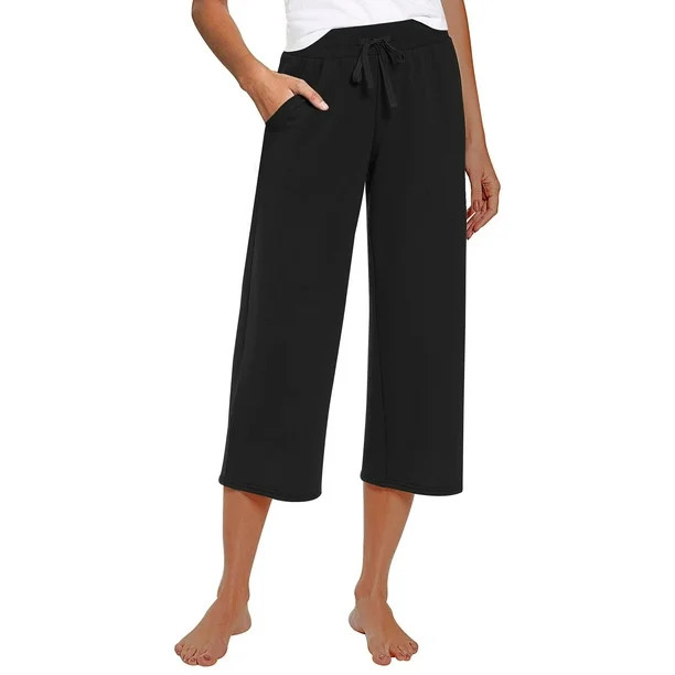 Siliteelon Womens Capri Yoga Pants with Pockets Drawstring Causal Lounge Pants | Walmart (US)