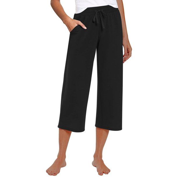 Siliteelon Womens Capri Yoga Pants with Pockets Drawstring Causal Lounge Pants | Walmart (US)