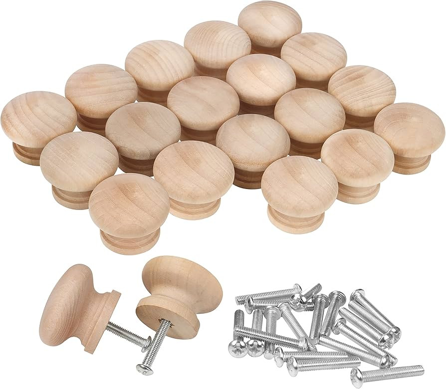 BELLE VOUS Round Unfinished Wood Knobs with Screws (20 Pack) - 3.4 x 2.5cm / 1.34 x 0.98 Inches -... | Amazon (UK)