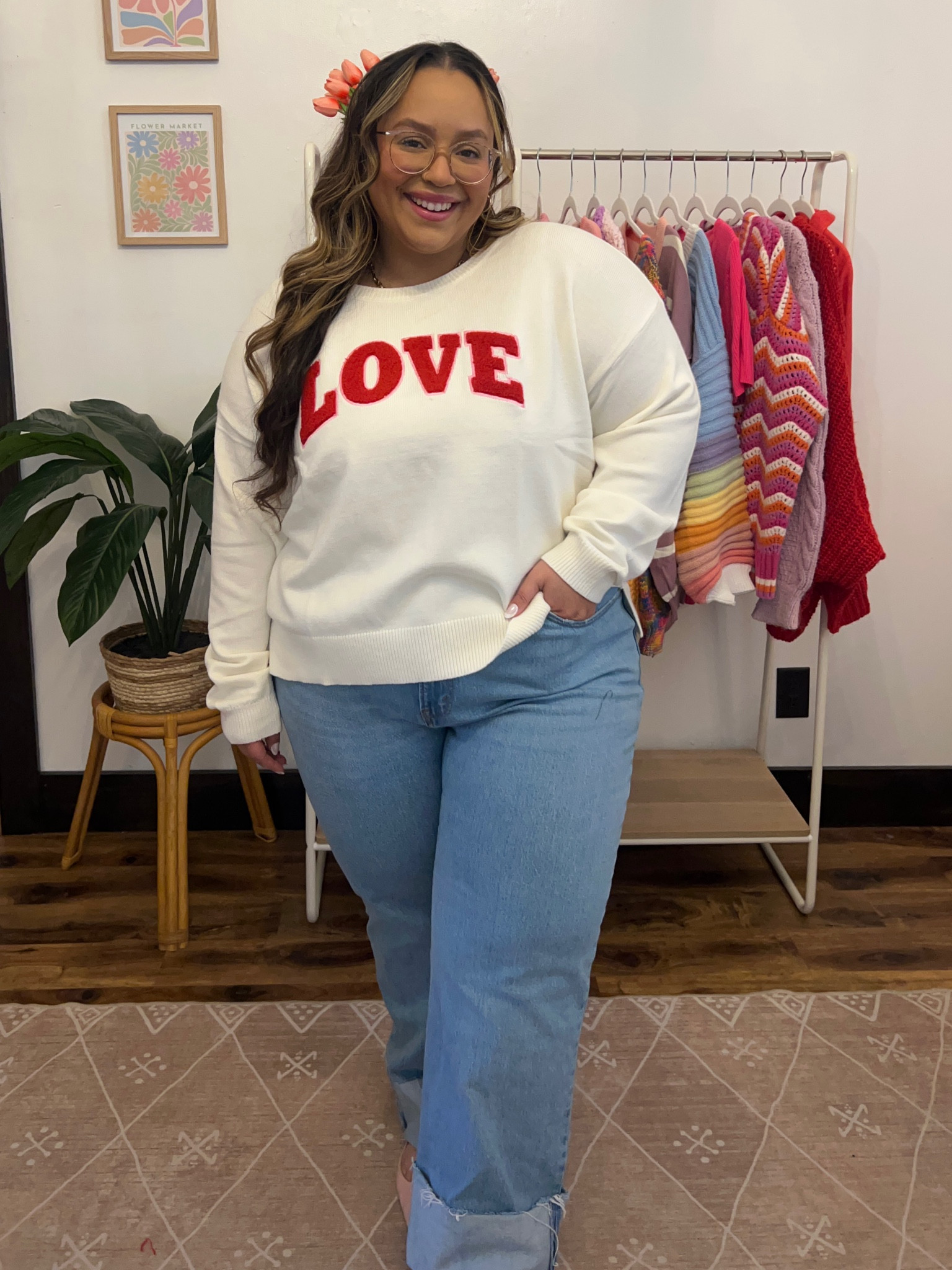 Target Valentines Day Sweater 
Sweater XXL
Jeans 18/34

#LTKFindsUnder50 #LTKPlusSize #LTKStyleTip