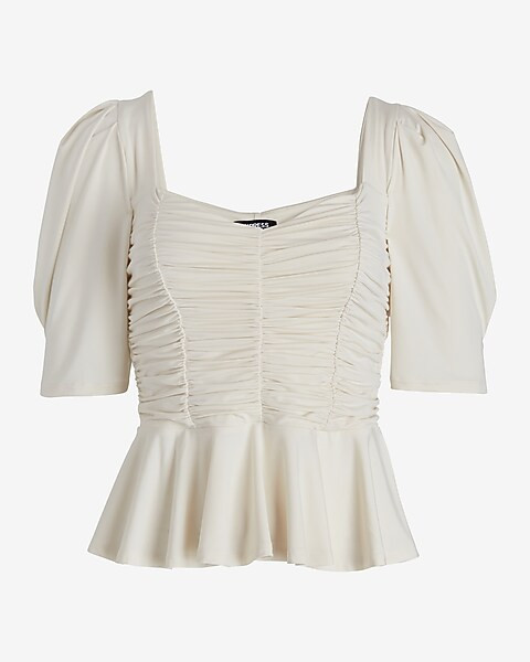 Puff Sleeve Ruched Peplum Top | Express
