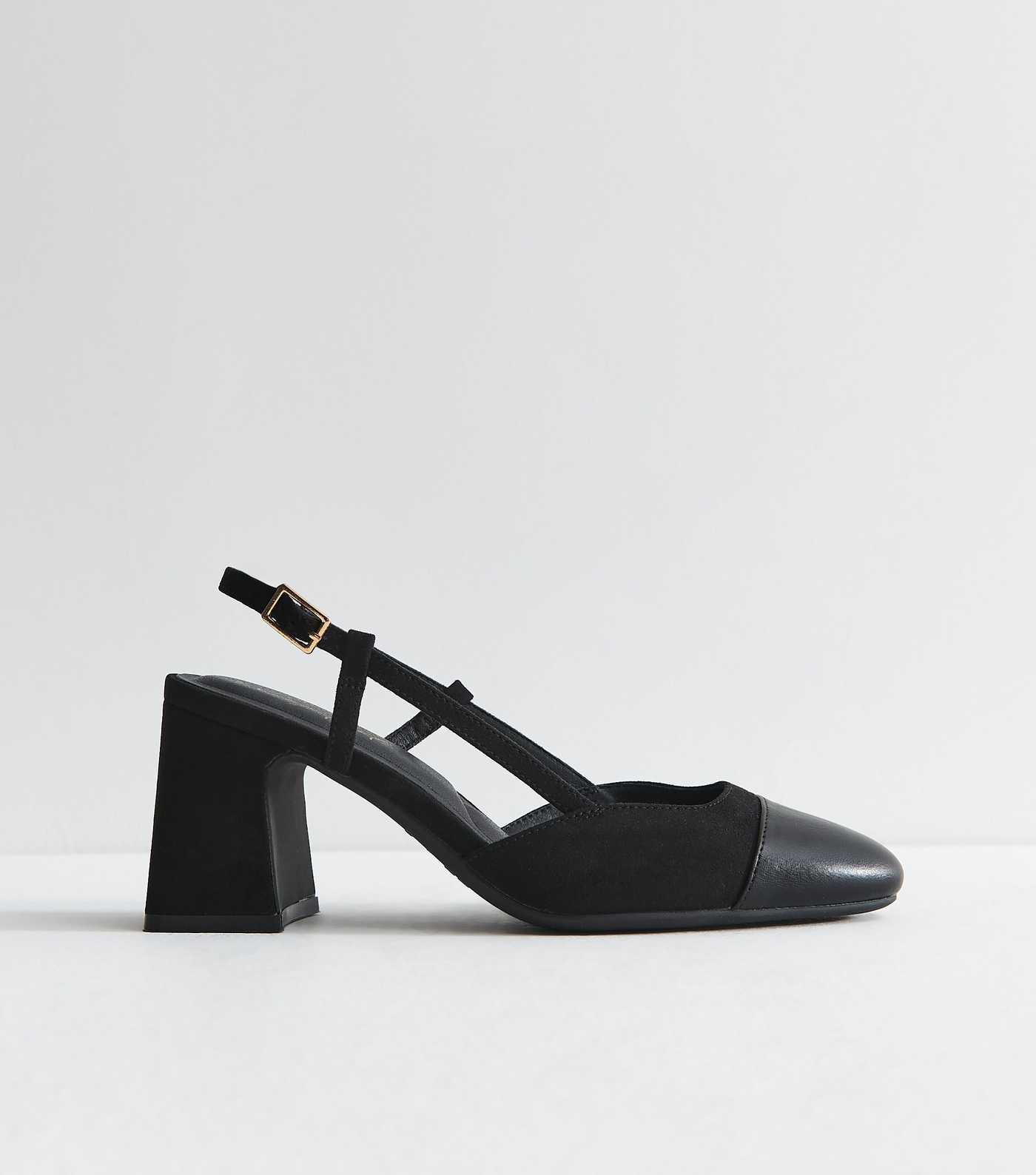 Black Faux Suede and Leather Toe Cap Slingback Pumps | New Look | New Look (UK)