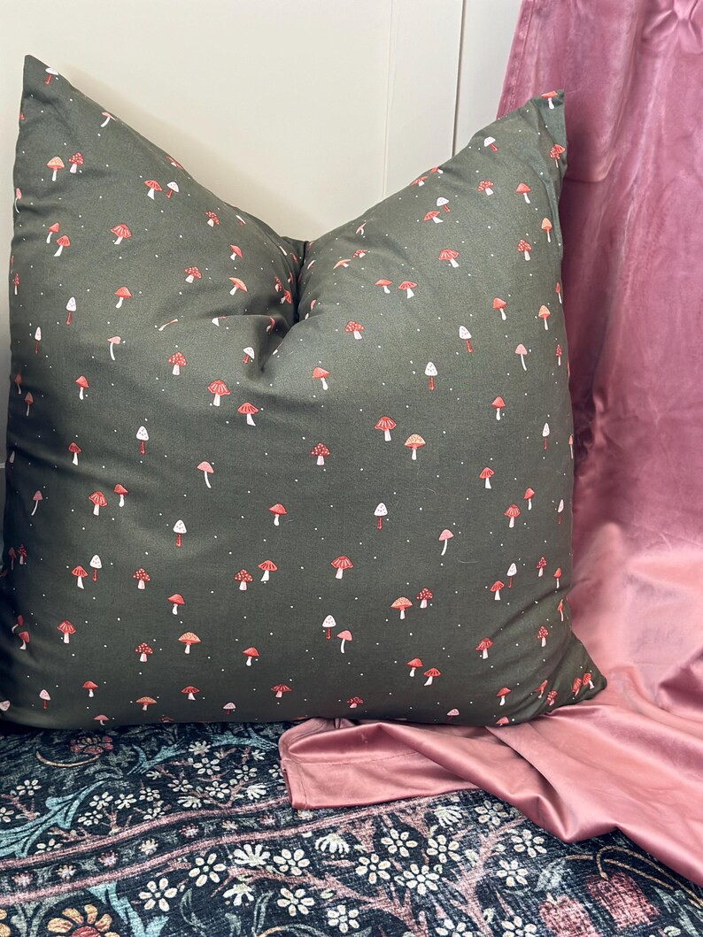 Mushroom Forest Green Pillow Cover - Etsy | Etsy (US)