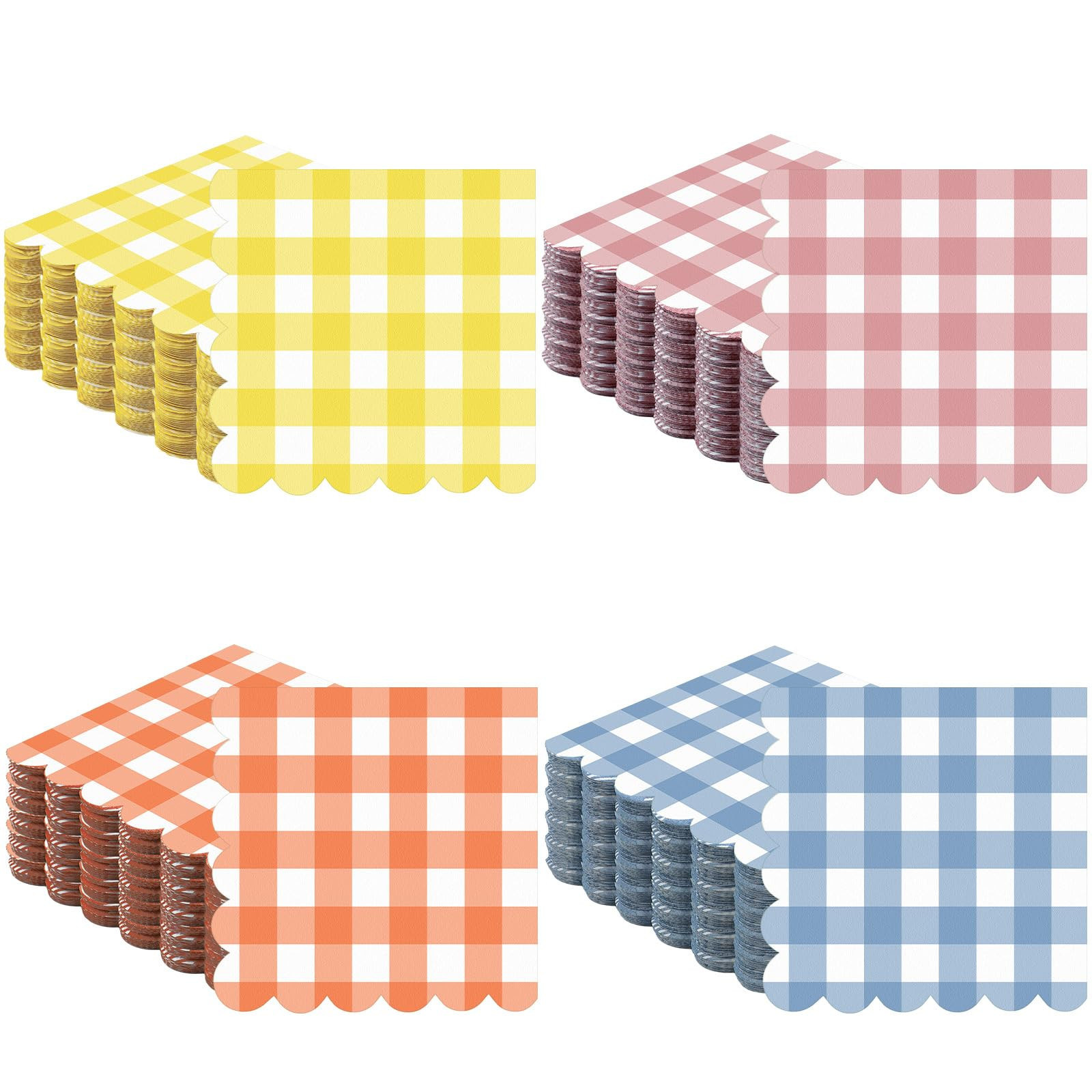 Fulmoon 100 Pack Gingham Pastel Checkered Napkin 2 Ply Disposable Scalloped Cocktail Napkins Plai... | Amazon (US)