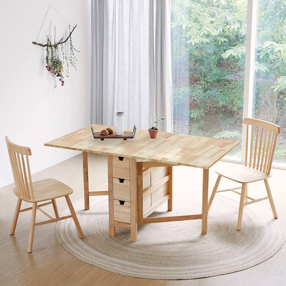 Livinia Wings Gate-Leg Wooden Dining Table, Solid Hardwood Expandable Drop Leaf Space Saving Kitc... | Amazon (US)
