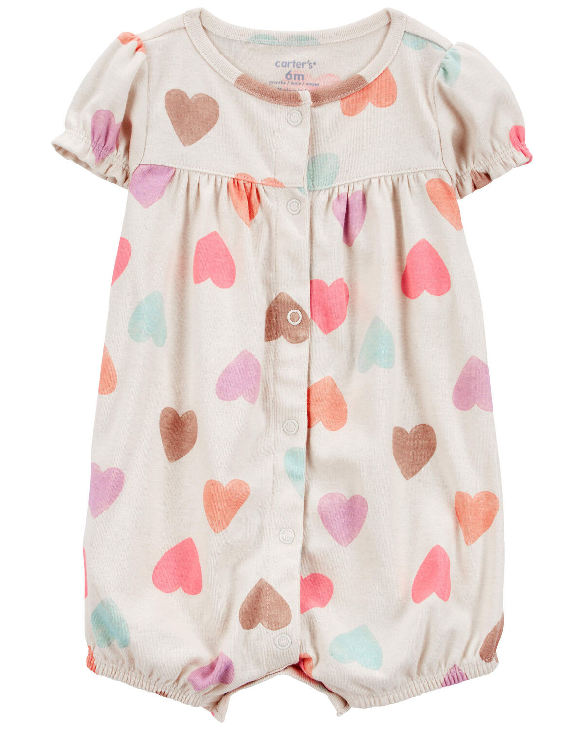 Baby Heart Print Ribbed Short-Sleeve Romper | Carter's Inc