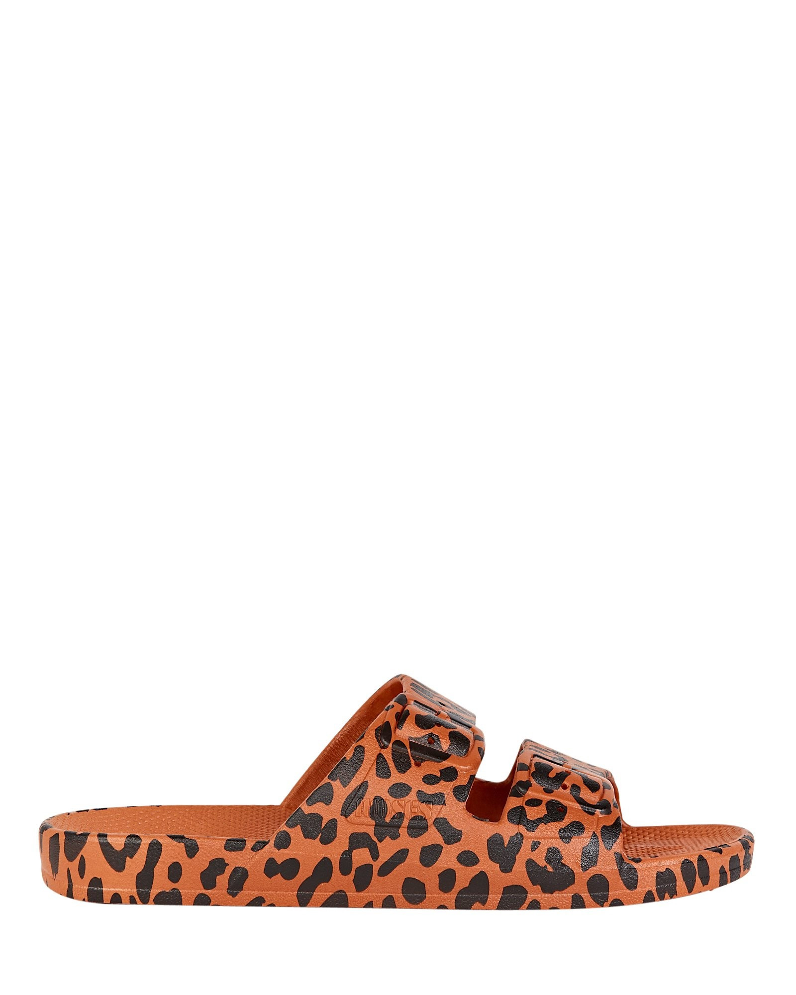 Freedom Moses Leopard Printed Slide Sandals, Brown/Black 5 | INTERMIX